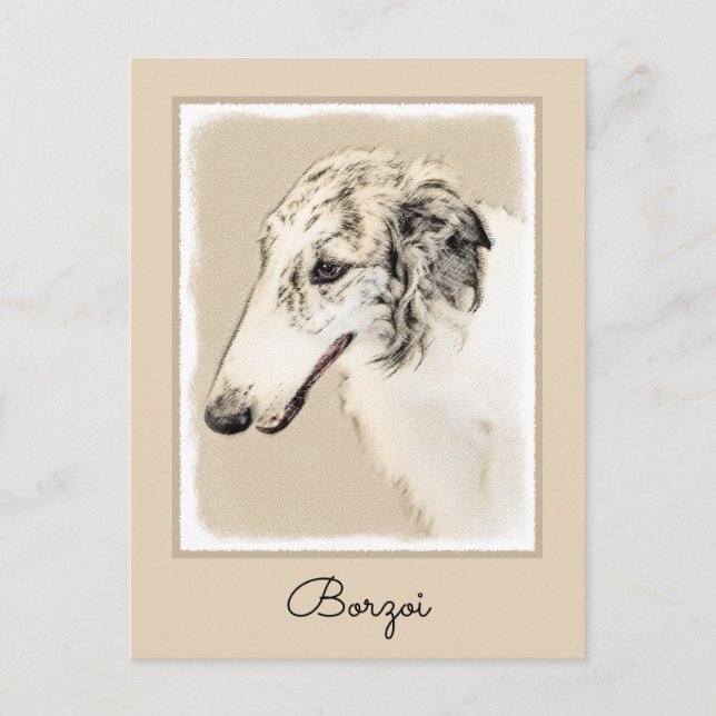 Borzoi (Silver Brindle) Painting Original Dog Art Postcard (Front)