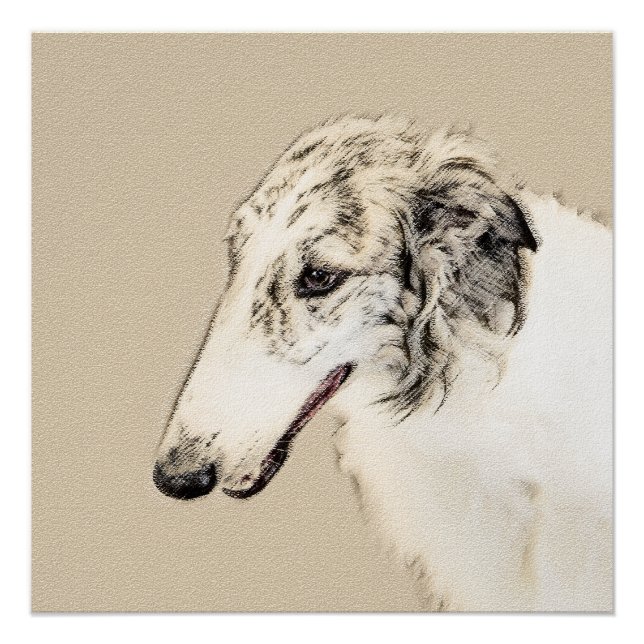 Borzoi (Silver Brindle) Painting Original Dog Art Poster (Front)
