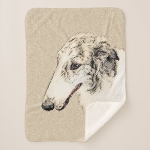 Borzoi Silver Brindle Painting Original Dog Art Sherpa Blanket
