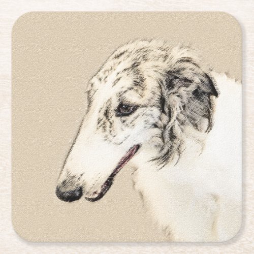 Borzoi Silver Brindle Painting Original Dog Art Square Paper Coaster