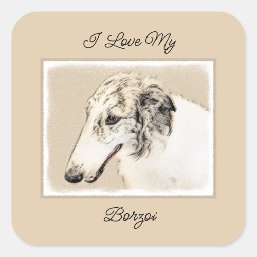 Borzoi Silver Brindle Painting Original Dog Art Square Sticker