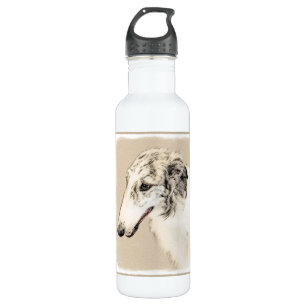 Borzoi (Silver Brindle) Painting Original Dog Art Stainless Steel Water Bottle