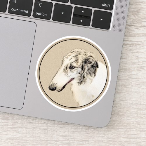 Borzoi Silver Brindle Painting Original Dog Art Sticker