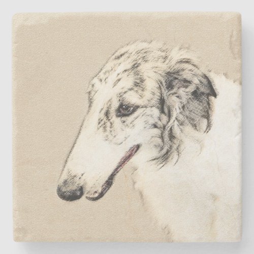 Borzoi Silver Brindle Painting Original Dog Art Stone Coaster