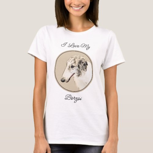 Borzoi Silver Brindle Painting Original Dog Art T_Shirt