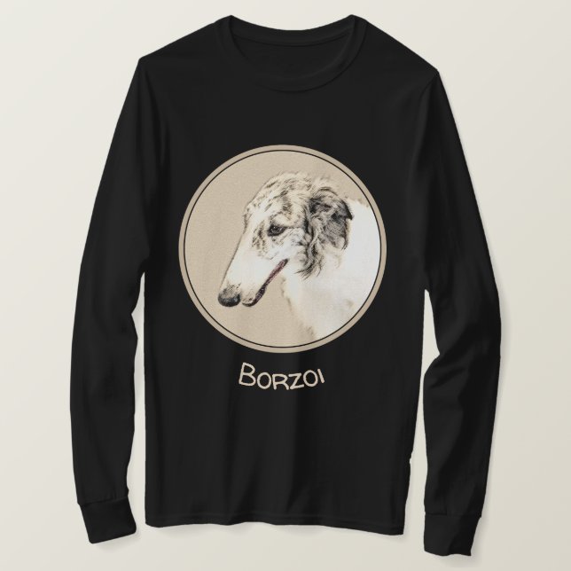 Borzoi (Silver Brindle) Painting Original Dog Art T-Shirt (Design Front)