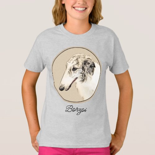Borzoi Silver Brindle Painting Original Dog Art  T_Shirt