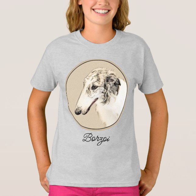 Borzoi (Silver Brindle) Painting Original Dog Art  T-Shirt (Front)