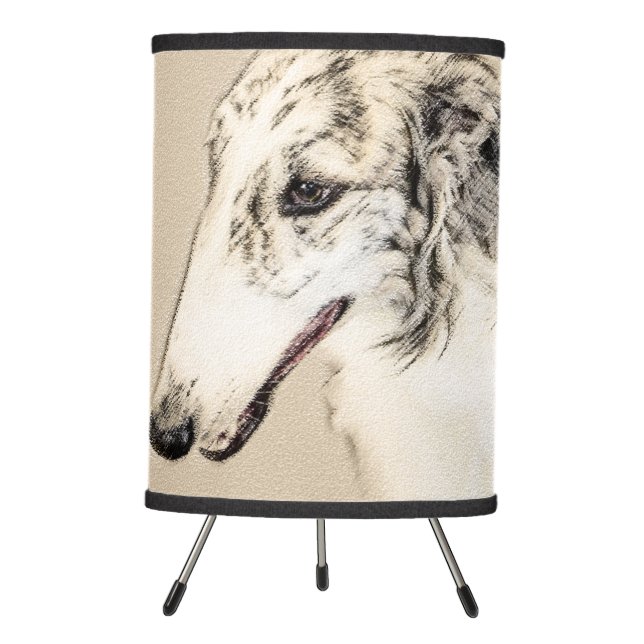 Borzoi (Silver Brindle) Painting Original Dog Art Tripod Lamp (Front)
