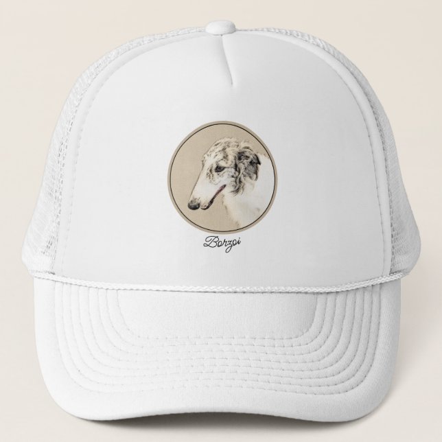 Borzoi (Silver Brindle) Painting Original Dog Art Trucker Hat (Front)