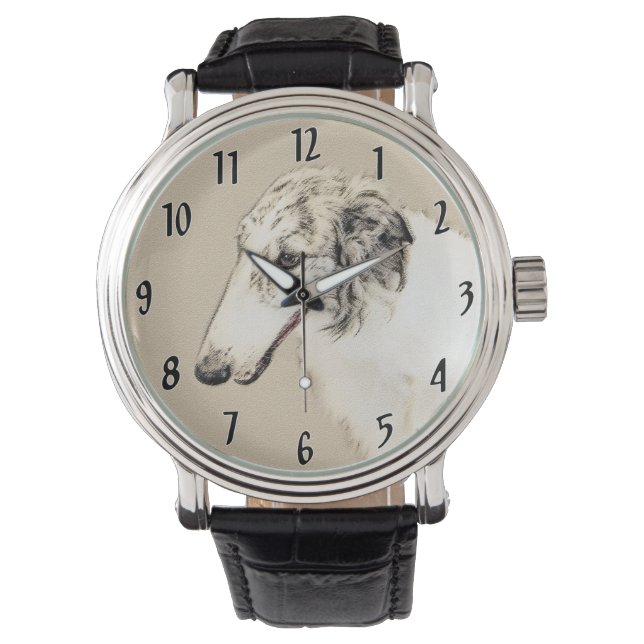 Borzoi (Silver Brindle) Painting Original Dog Art Watch (Front)