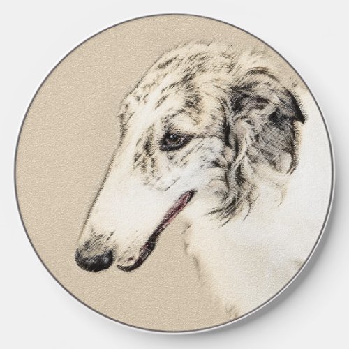 Borzoi Silver Brindle Painting Original Dog Art Wireless Charger