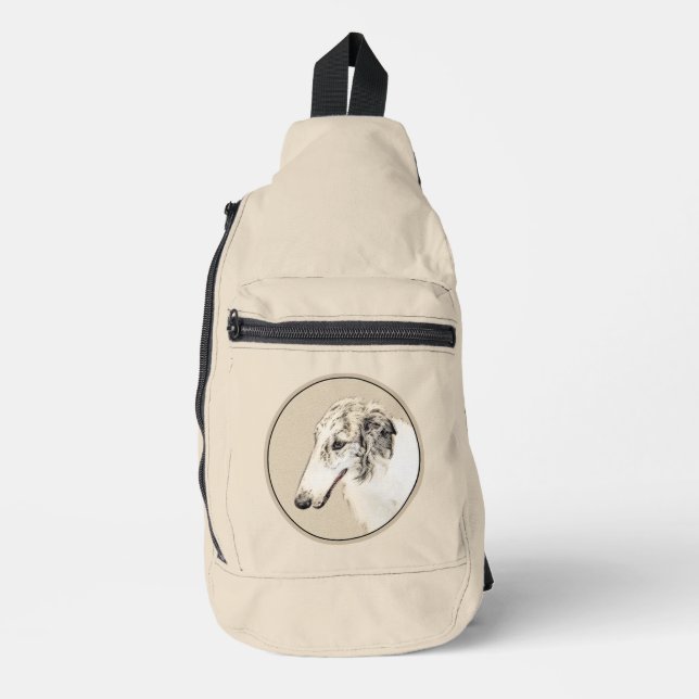 Borzoi Silver Brindle Painting Wolfhound Dog Art Sling Bag (Front)