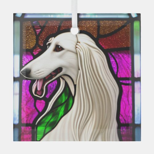 Borzoi Stained Glass Glass Ornament