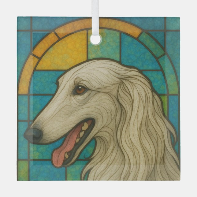 Borzoi "Stained Glass" Glass Ornament (Front)