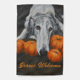 Borzoi Welcome Dog Art Weatherproof Garden Flag