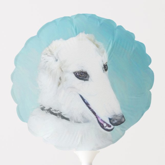 Borzoi (White) Painting - Cute Original Dog Art Balloon (Front)