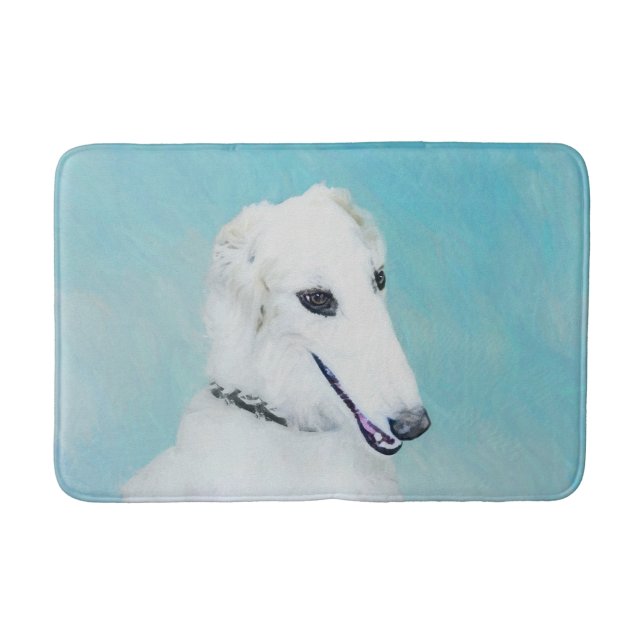Borzoi (White) Painting - Cute Original Dog Art Bath Mat (Front)