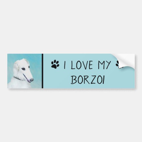 Borzoi White Painting _ Cute Original Dog Art Bumper Sticker