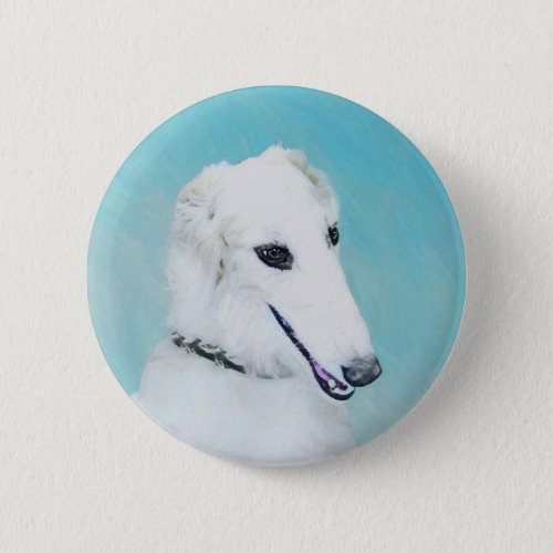 Borzoi White Painting _ Cute Original Dog Art Button