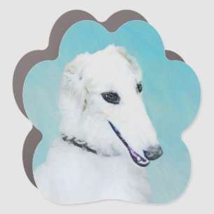 Borzoi (White) Painting - Cute Original Dog Art Car Magnet