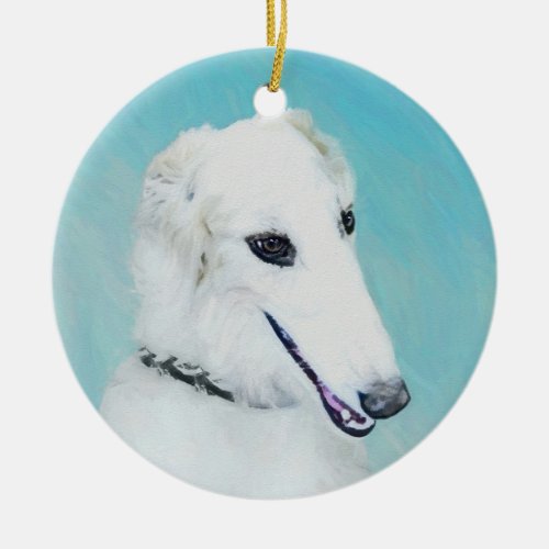 Borzoi White Painting _ Cute Original Dog Art Ceramic Ornament