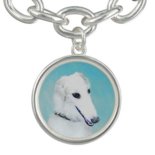 Borzoi White Painting _ Cute Original Dog Art Charm Bracelet