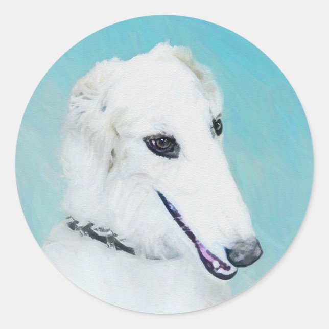 Borzoi (White) Painting - Cute Original Dog Art Classic Round Sticker (Front)