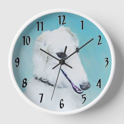 Borzoi White Painting _ Cute Original Dog Art Clock