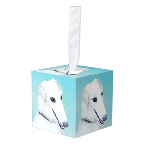 Borzoi White Painting _ Cute Original Dog Art Cube Ornament