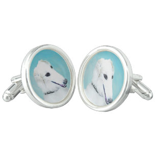 Borzoi (White) Painting - Cute Original Dog Art Cufflinks