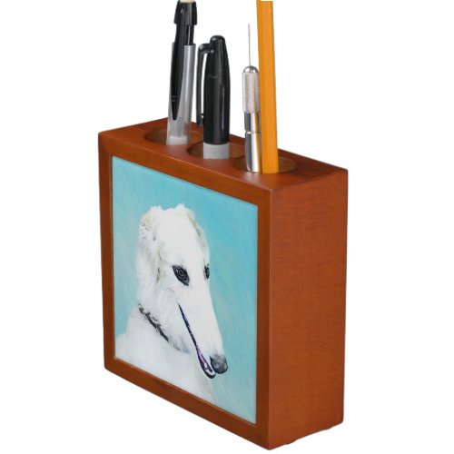Borzoi White Painting _ Cute Original Dog Art Desk Organizer
