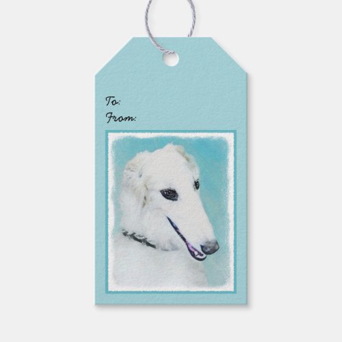 Borzoi White Painting _ Cute Original Dog Art Gift Tags