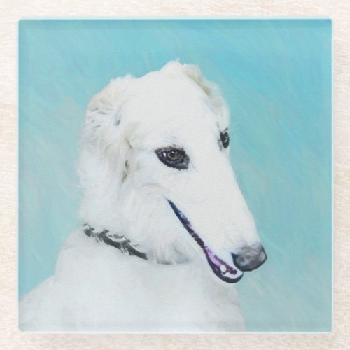 Borzoi White Painting _ Cute Original Dog Art Glass Coaster