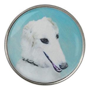 Borzoi (White) Painting - Cute Original Dog Art Golf Ball Marker