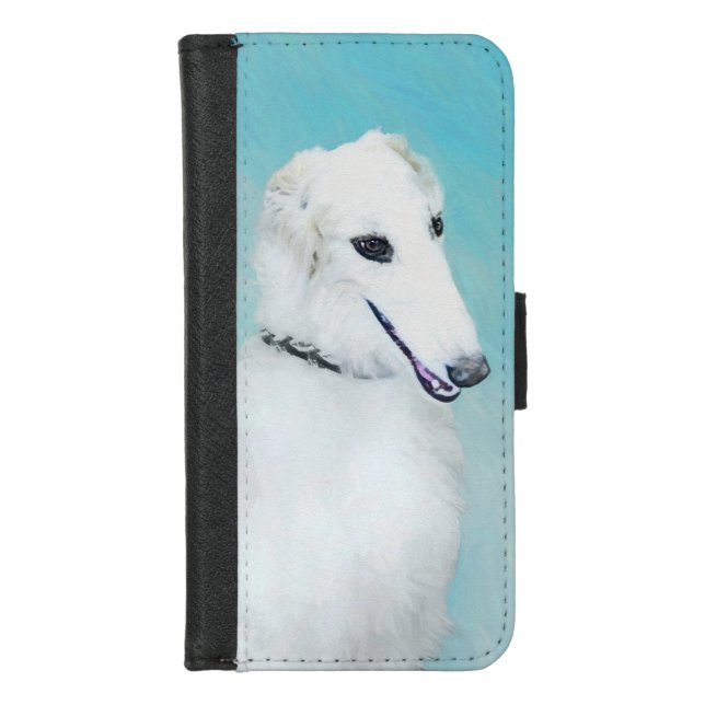 Borzoi (White) Painting - Cute Original Dog Art iPhone Wallet Case (Front)