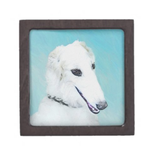 Borzoi White Painting _ Cute Original Dog Art Jewelry Box