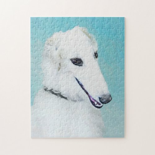 Borzoi White Painting _ Cute Original Dog Art Jigsaw Puzzle
