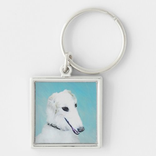 Borzoi White Painting _ Cute Original Dog Art Keychain