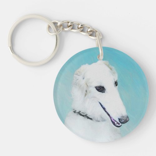 Borzoi White Painting _ Cute Original Dog Art Keychain