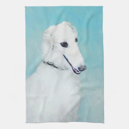 Borzoi White Painting _ Cute Original Dog Art Kitchen Towel