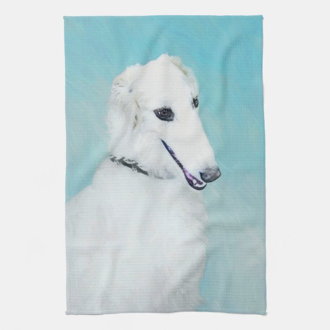 Borzoi (White) Painting - Cute Original Dog Art Kitchen Towel (Vertical)