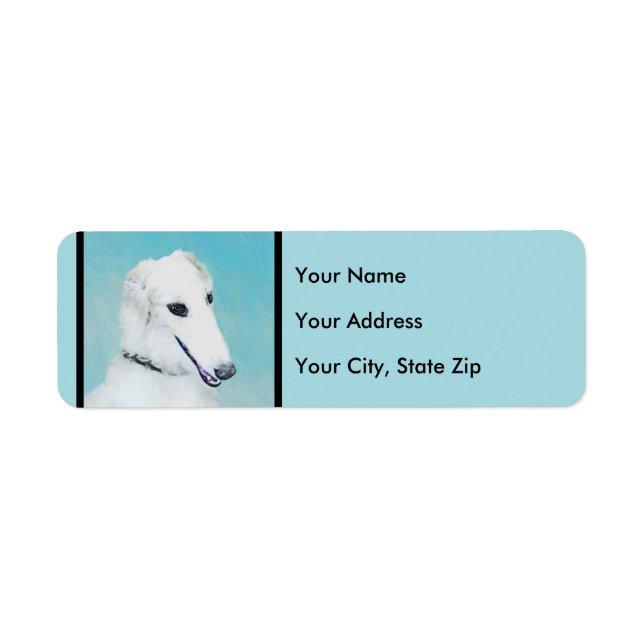 Borzoi (White) Painting - Cute Original Dog Art Label (Front)