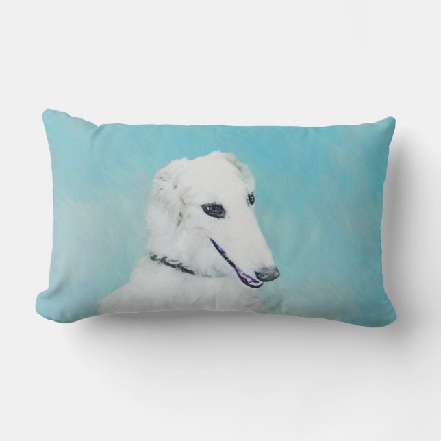 Borzoi (White) Painting - Cute Original Dog Art Lumbar Pillow (Front)