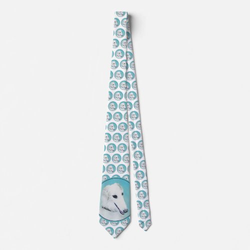 Borzoi White Painting _ Cute Original Dog Art Neck Tie