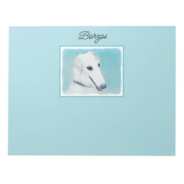 Borzoi (White) Painting - Cute Original Dog Art Notepad (Front)
