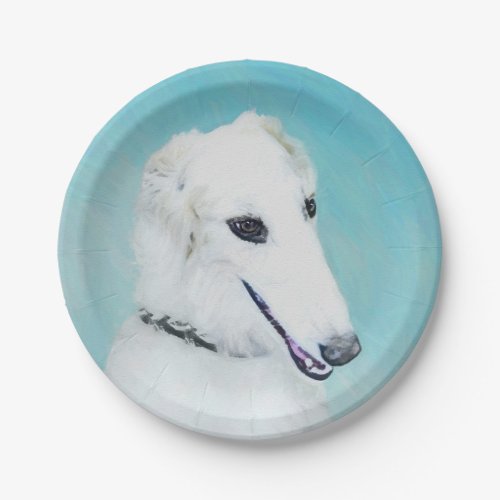 Borzoi White Painting _ Cute Original Dog Art Paper Plates