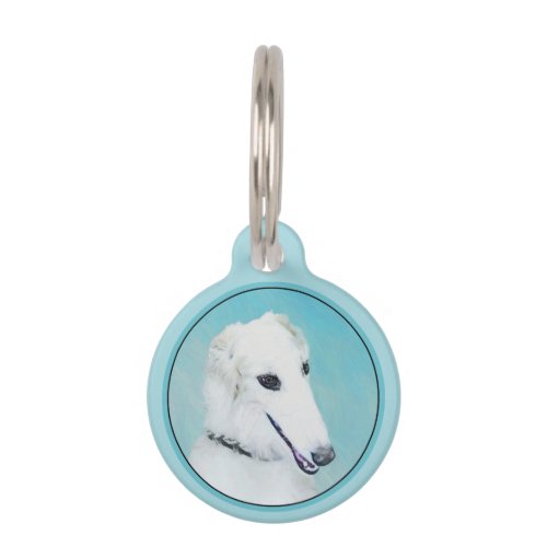 Borzoi White Painting _ Cute Original Dog Art Pet ID Tag