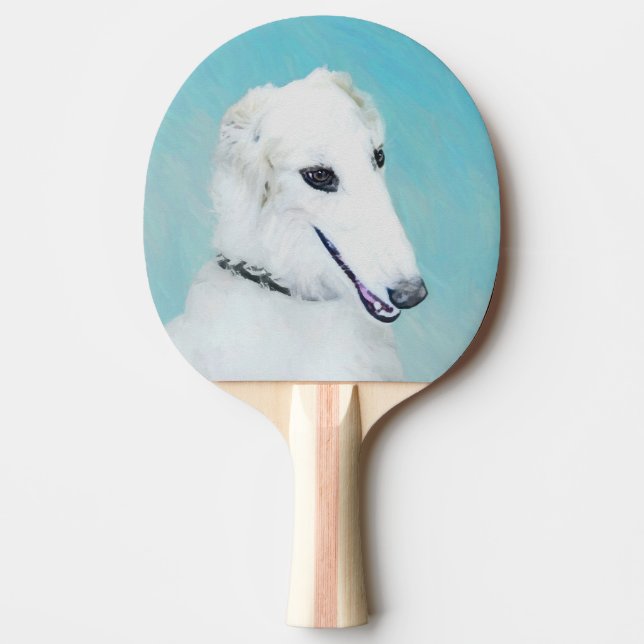 Borzoi (White) Painting - Cute Original Dog Art Ping-Pong Paddle (Front)