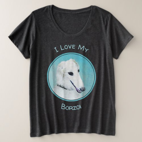 Borzoi White Painting _ Cute Original Dog Art Plus Size T_Shirt